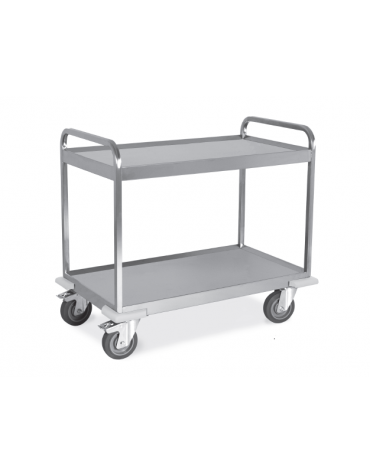 Carrello inox AISI 304 per trasporto pesante - 2 piani lisci, saldati al telaio - Portata Kg 500 - cm 108x61x96h