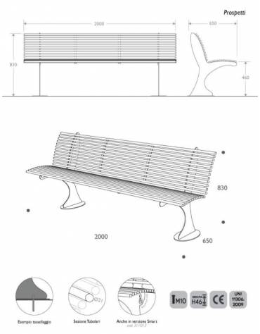 Panca da esterno con  schienale in acciaio zincato -Vericiato a forno -cm 150x70x73 h