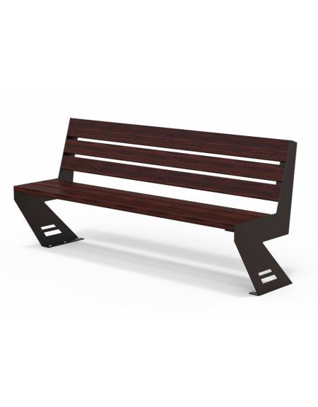 Panchina moderna con spalliera - doghe in listoni legno di pino colore noce scuro o mogano  - Dimensioni cm 170x56x82h