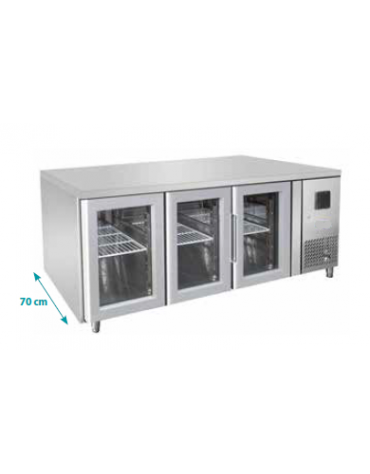 Tavolo Refrigerato 3 porte a vetro - 420 Lt. - temp. -2° +8°C - mm 1795x700x850h