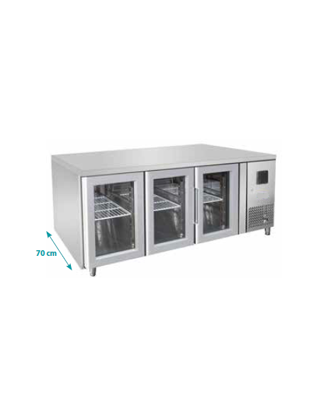 Tavolo Refrigerato 3 porte a vetro - 420 Lt. - temp. -2° +8°C - mm 1795x700x850h