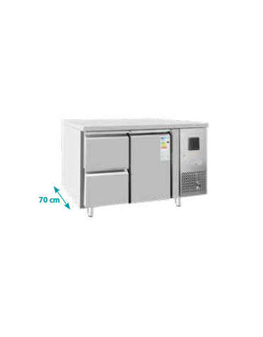 Tavolo refrigerato con 1 anta + 2 cassetti - temp. -2° +8°C  - cm 1360x700x850h