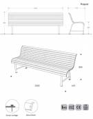 Panchina 3 posti inclusiva adatta a diversamente abili con spazio centrale per carrozzina in metallo zincato verniciato 254X57X4