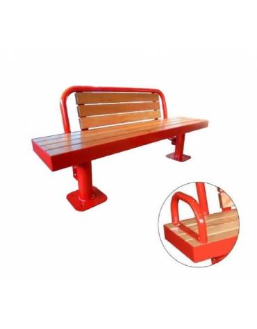 Panchina con schienale e braccioli in acciaio , seduta e schienale con doghe in legno di pregio - cm 180x52,7x80,1h