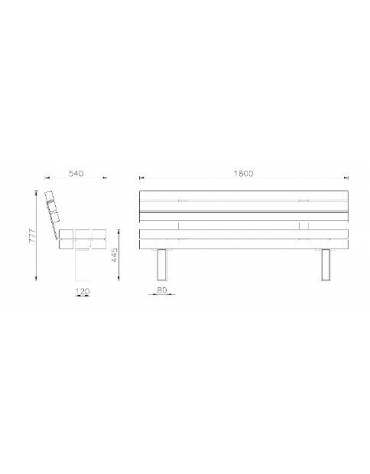 Panchina con schienale e seduta con listoni in legno di pregio e struttura acciaio verniciato - cm 180x54x77x7h