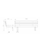 Panchina con schienale e seduta con listoni in legno pino e struttura acciaio verniciato - senza braccioli - cm 180x54x77,7h