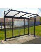 Pensilina monofacciale bus in acciaio verniciato, con tetto e parete di fondo in policarbonato - cm 319,6x150x250h