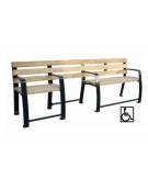 Panchina inclusiva con schienale, seduta in legno di pino e struttura in acciaio zincata e verniciata - cm 210x60,4x81,7h