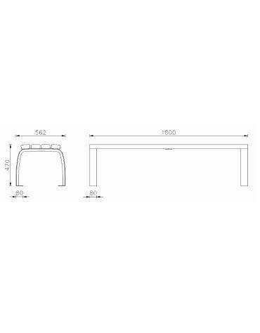 Panchina senza schienale, seduta in legno di pino e struttura in acciaio - cm 180x56,2x47h