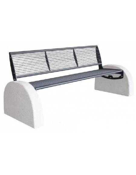 Panchina con seduta e schienale in acciaio zincato -  fianchi in cemento bocciardato - cm 189,7x73,5x80h