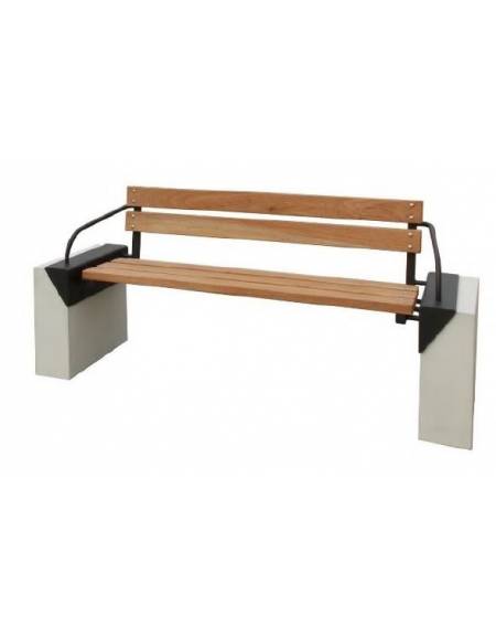 Panchina con schienale, doghe in legno di pregio, struttura in acciaio zincato e verniciato e cemento - cm 207,6x67,2x86h