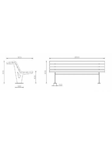 Panchina con schienale, realizzata in acciaio e legno di pregio- cm 200x95,5x80,5h