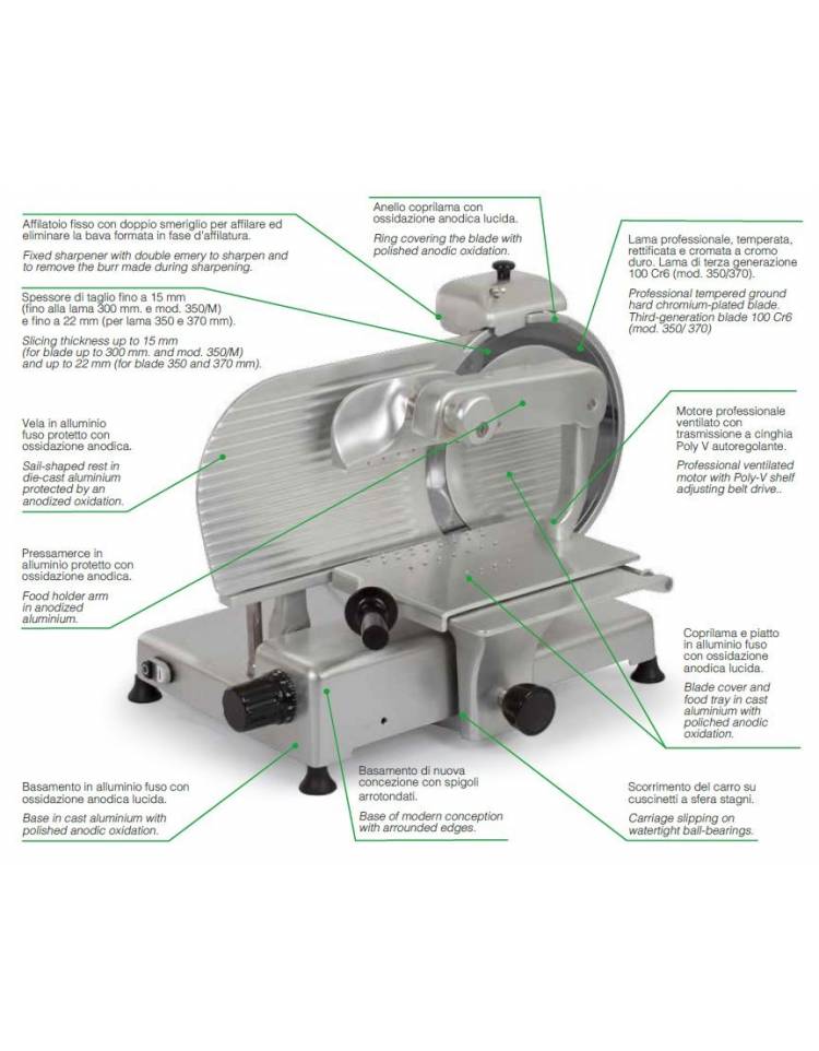Affettatrice taglia salumi verticale in alluminio - mod