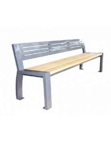 Panchina con schienale in acciaio e seduta legno di pino - cm 200x49,5x72h