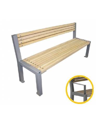 Panchina con schienale e braccioli in acciaio zincato e verniciato, con legno di pregio- cm 180x58x85,4h