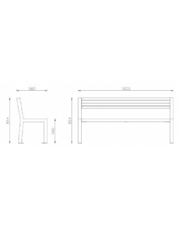 Panchina con schienale e braccioli in acciaio zincato e verniciato, con legno di pregio- cm 180x58x85,4h