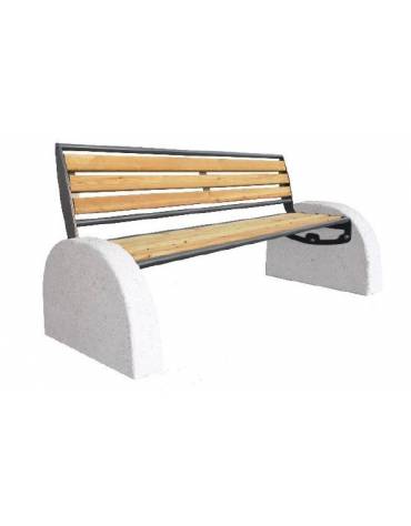 Panchina con schienale, doghe in legno di pino, struttura in acciaio zincato e verniciato e cemento - cm 190,9x73,5x78,9h