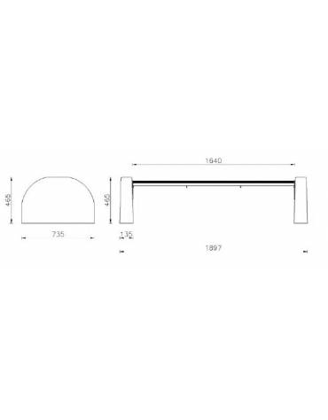 Panchina senza schienale  in acciaio zincato e verniciato, fianchi in cemento bocciardato - cm 189,7x73x46,5h