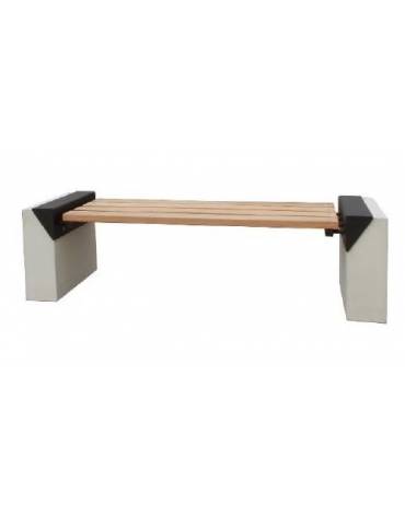 Panchina senza schienale, doghe in legno di pregio, struttura in acciaio zincato verniciato e cemento-cm 207,6x61,2x55,6h