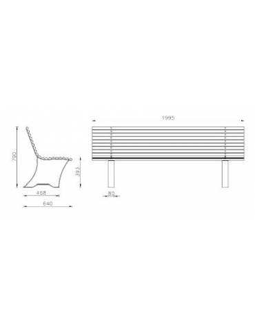 Panchina con schienale interamente realizzata in acciaio zincato e verniciato - cm 199,5x64x79h