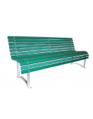 Panchina con schienale, struttura in acciaio e seduta in doghe di legno laccato - cm 190x66,9x81h