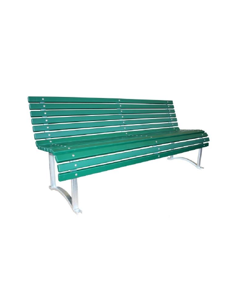 Panchina con schienale, struttura in acciaio e seduta in doghe di legno laccato - cm 190x66,8x81,3h