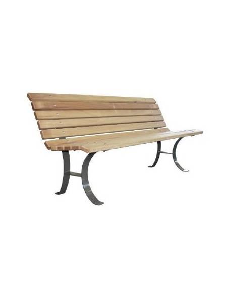 Panchina con schienale, in acciaio zincato e verniciato, con doghe in legno di pregio - cm 180x68,3x85,5h