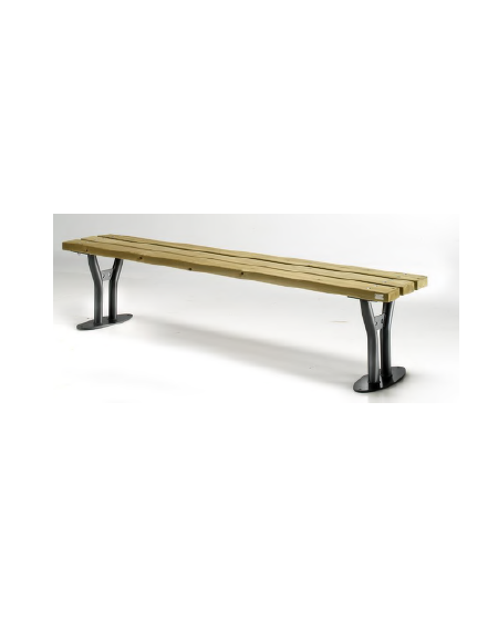 Panchina senza schienale, in acciaio zincato e verniciato, doghe in legno di pregio - cm 200x40x45h
