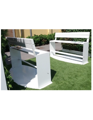 Set composto da tavolo + 2 panchine alte, schienale e seduta in legno di pregio, struttura in acciaio - Lunghezza cm 180