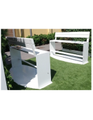 Set composto da tavolo + 2 panchine piane alte, seduta in legno di pregio, struttura in acciaio - Lunghezza cm 180