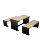 Mini set composto da tavolo + 2 panchine piane , seduta in legno di pregio, struttura in acciaio