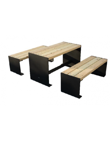 Mini set composto da tavolo + 2 panchine piane , seduta in legno di pregio, struttura in acciaio - L. 102,5 cm