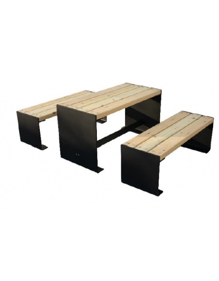 Mini set composto da tavolo + 2 panchine, schienale e seduta in legno di pino , struttura in acciaio