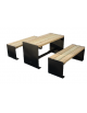 Mini set composto da tavolo + 2 panchine, schienale e seduta in legno di pino , struttura in acciaio  - L. 102,5 cm