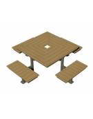 Set composto da un tavolo quadrato e quattro panchine piane in acciaio con legno di pregio- cm 237x237x80h