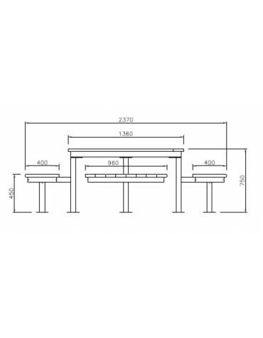 Set composto da un tavolo quadrato e quattro panchine piane in acciaio con legno di pregio- cm 237x237x75h