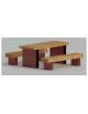 Set composto da tavolo + 2 panchine con schienale, struttura in acciaio con legno di pino - cm L200x80,5h