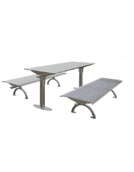 Set composto da tavolo con lamiera + 2 panchine senza schienale, struttura in acciaio zincato e verniciato - cm 197x80h
