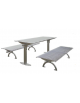 Set composto da tavolo con lamiera + 2 panchine senza schienale, struttura in acciaio zincato e verniciato - cm 197x80h