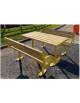 Set composto da tavolo + 2 panchine con schienale e braccioli ,struttura in acciaio e doghe in legno di pino - cm 150x182x80,5h