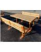 Set composto da tavolo accessibile + 2 panchine con schienale e braccioli, in acciaio e doghe in legno di pregio -cm 150x182x80,