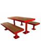 Set composto da tavolo + 2 panchine senza schienale, struttura tonda in acciaio, con legno di pregio -  cm 180x184,6x80h
