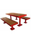 Set composto da tavolo + 2 panchine senza schienale, struttura tonda in acciaio, con legno di pino -  cm 180x80h