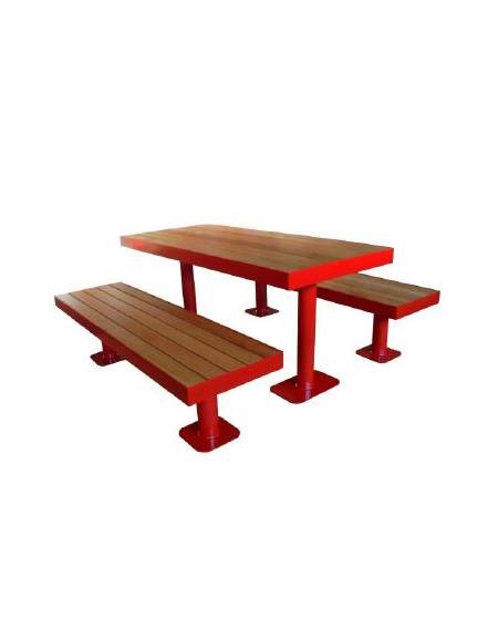 Set composto da tavolo + 2 panchine senza schienale, struttura tonda in acciaio, con legno di pino -  cm 180x80h