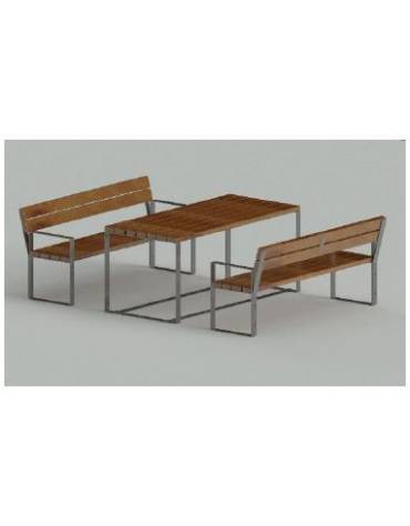 Set composto da tavolo + 2 panchine con schienale, struttura piatta in acciaio, con legno di pino - cm 180x83,8h