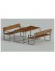 Set composto da tavolo + 2 panchine con schienale, struttura piatta in acciaio, con legno di pino - cm 180x184,2x80h