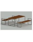 Set composto da tavolo + 2 panchine senza schienale, struttura piatta in acciaio, con legno di pregio - cm 180x80h