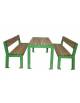 Set composto da tavolo + 2 panchine con schienale, struttura acciaio ,seduta e piano in legno di pino - cm 180x237x85,4h
