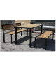 Set composto da tavolo + 2 panchine con schienale, struttura in acciaio quadro, con legno di pregio -cm 156x81h