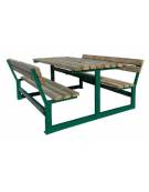 Set composto da tavolo + 2 panchine con schienale, struttura unica acciaio con legno di pregio - cm 200x196,8x88,4h